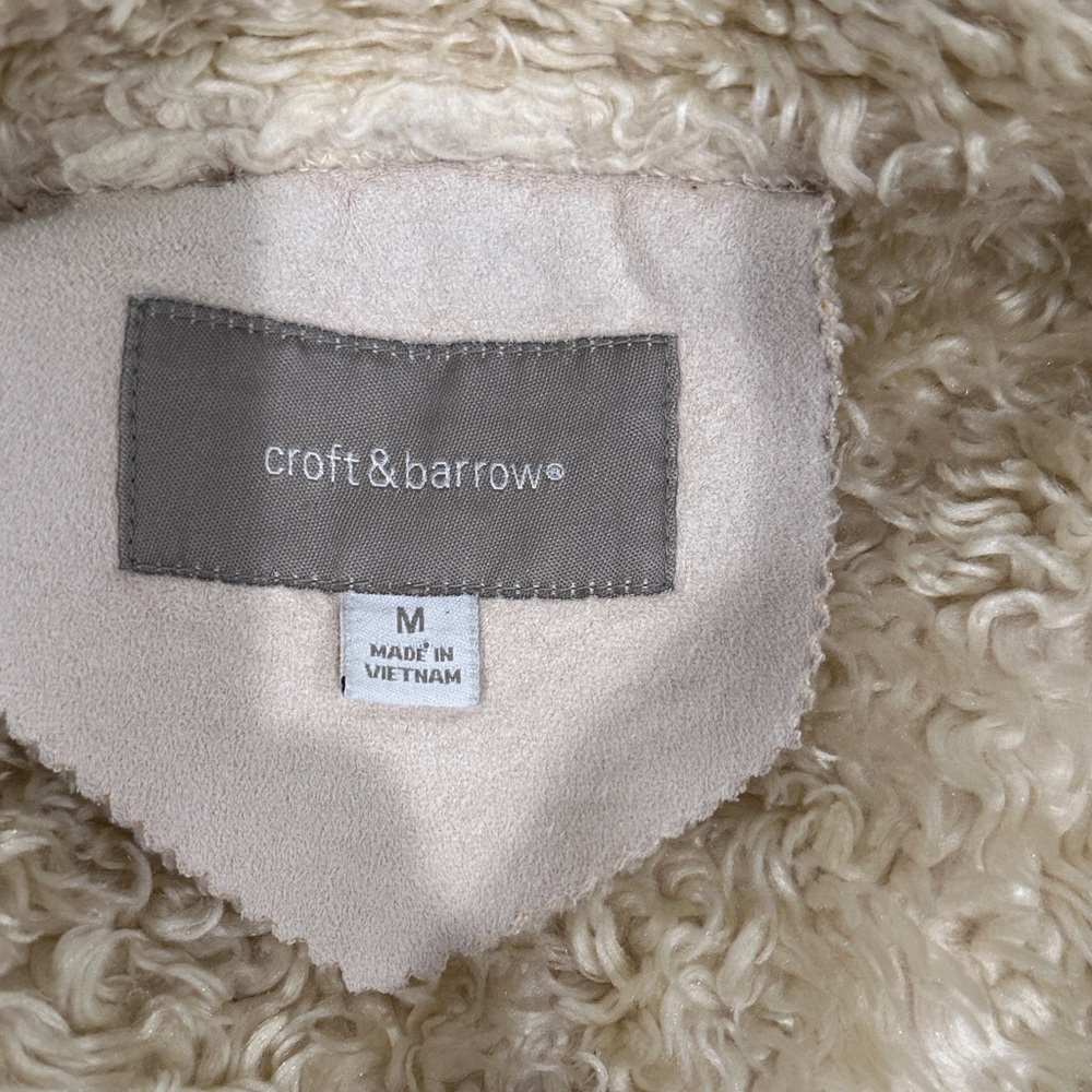 Croft & Barrow Faux Suede Shearling Jacket Cream Whipstitch Detail Size M - Picture 8 of 12